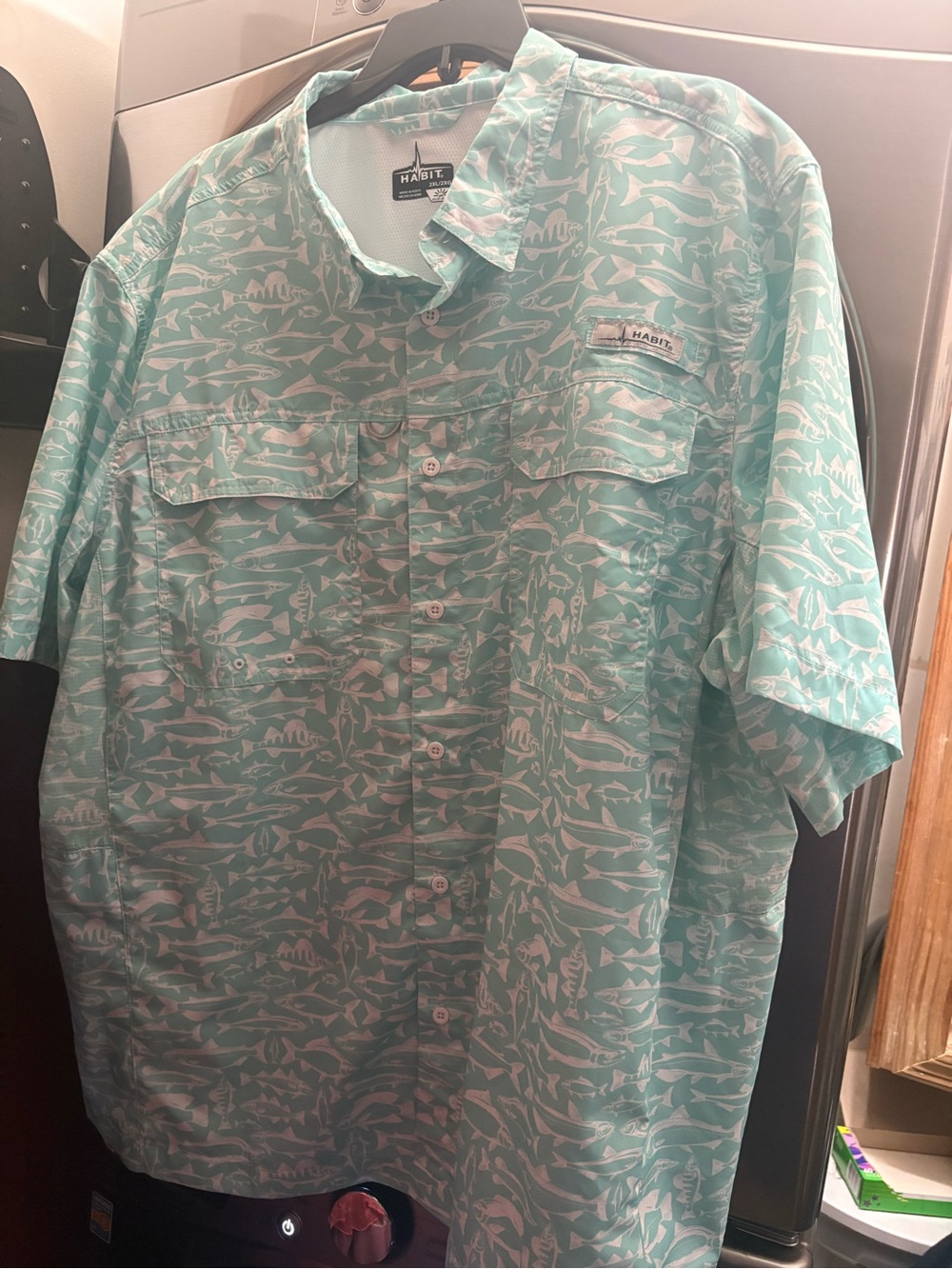Habitat Mint Green Short-Sleeve Fish Print Button-Down Shirt